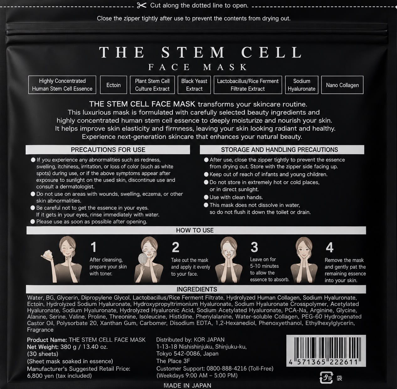 THE STEM CELL Facial Treatment Mask | Made in Japan (30 Sheets)